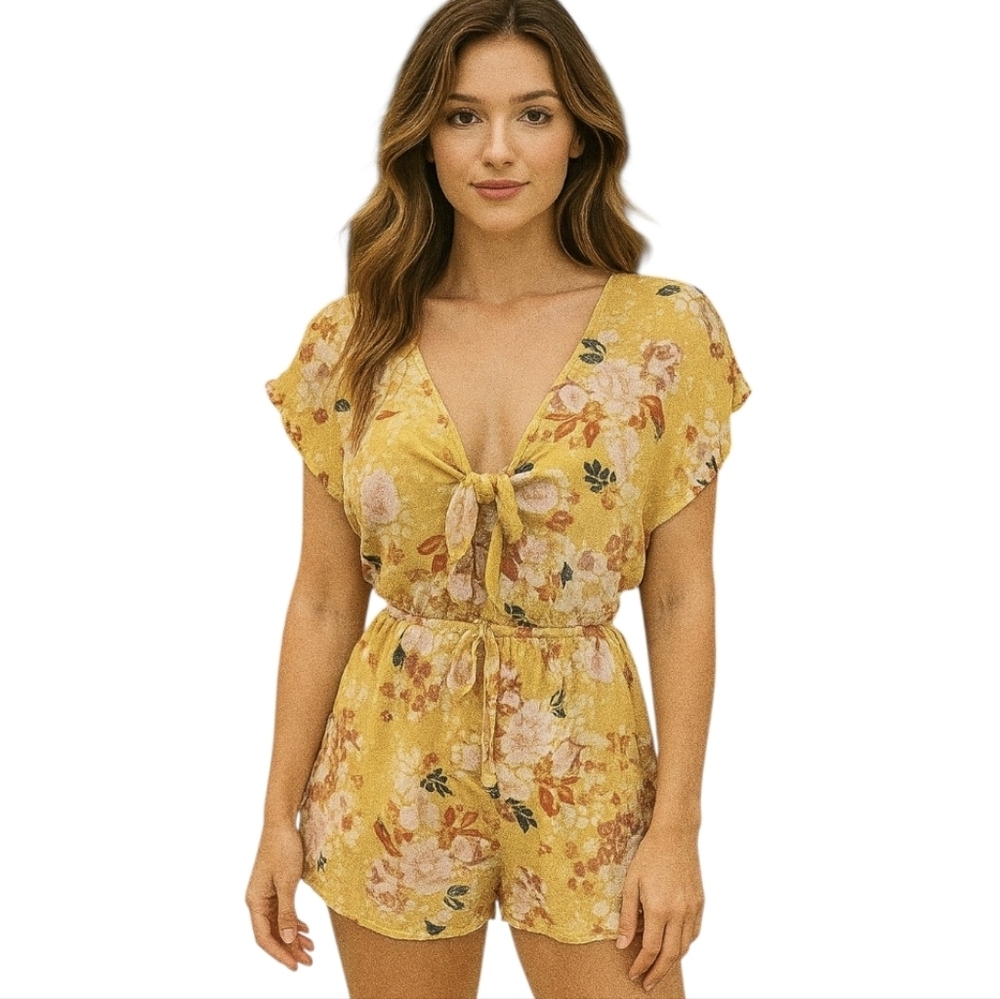As U Wish Floral Romper Size XS Floral pattern Yellow Black & orange summer 1pc